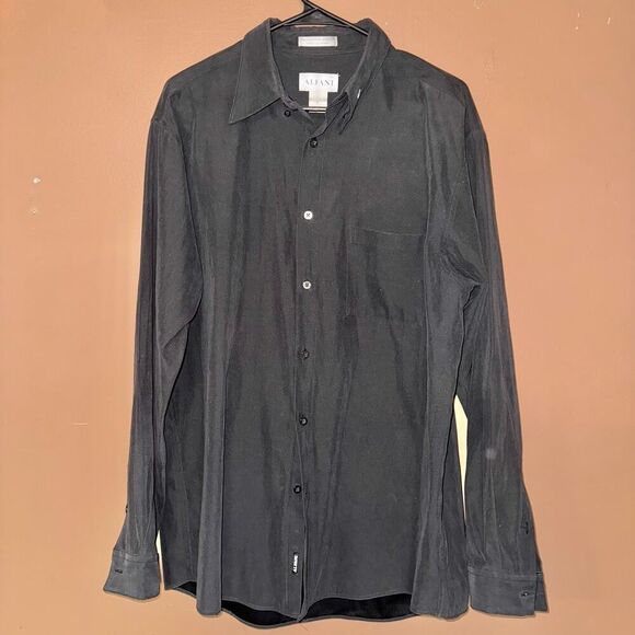 Alfani Men's Suede Blend Long Sleeve Button Down Dress Shirt Black Size Large - Picture 1 of 7